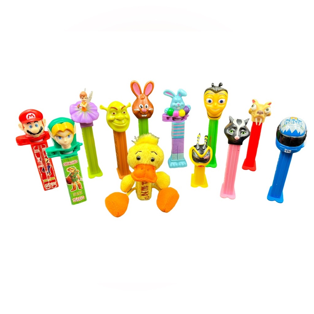 Vintage PEZ & Klik Dispenser Lot Mario Link Shrek Bee Movie Tinker Bell